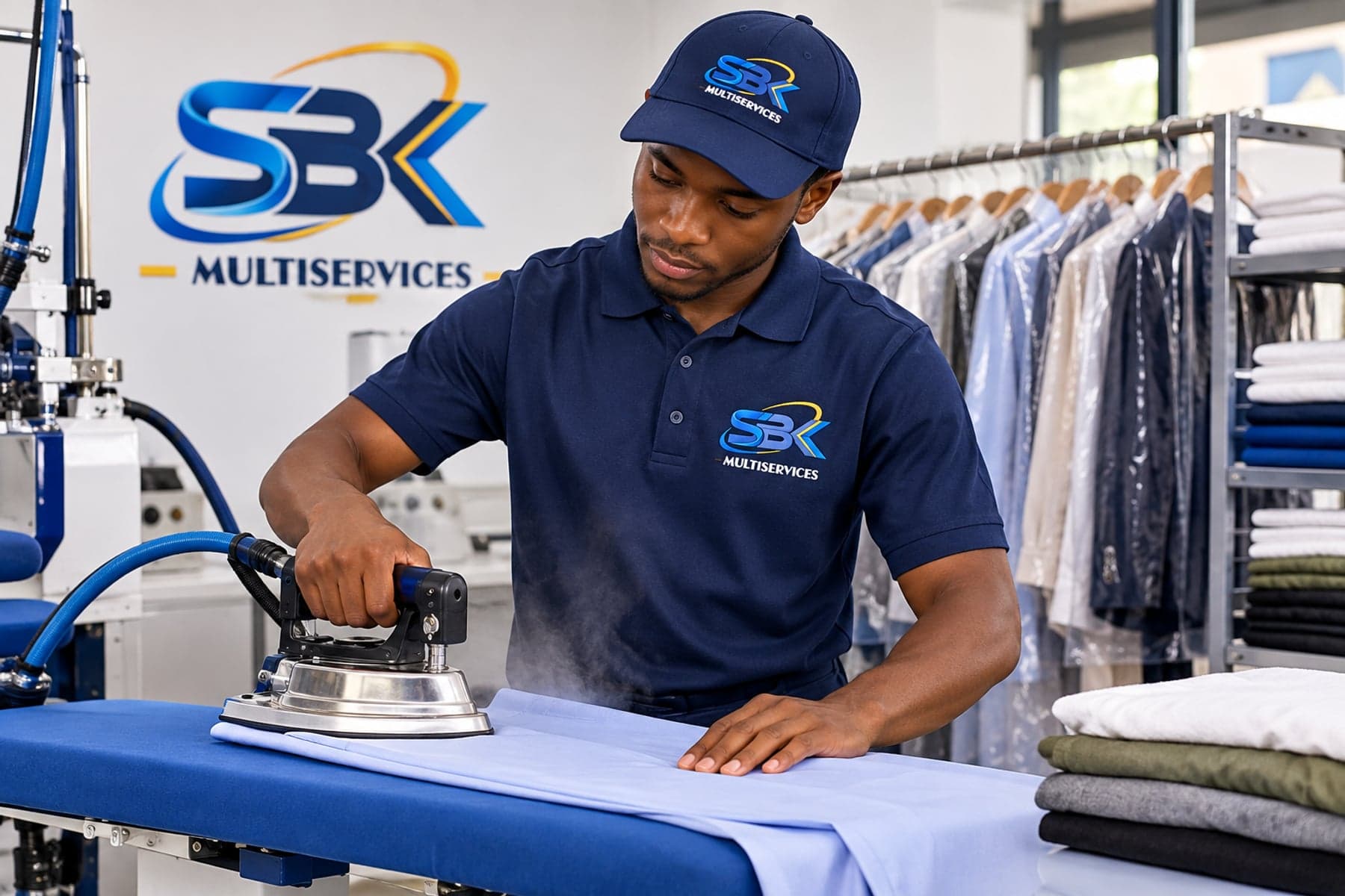 Agent SBK MULTISERVICES repassant du linge